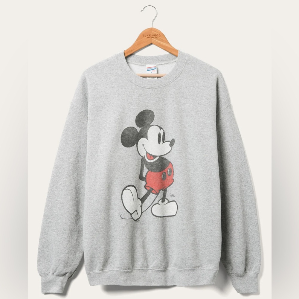 Junk Food Clothing x Disney Mickey Flea Market Fleece Heather Grey Sweatshirt—XL